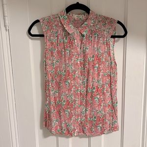 Like New Mango red and pink floral sleeveless button shirt (Size S)